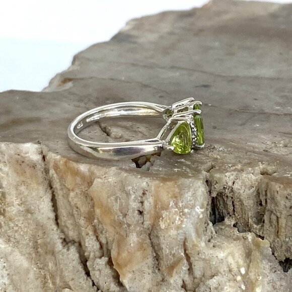 Sterling Silver 925 STS Chuck Clemency Oval Peridot 3 Stone Ring Sz 4.75 - Picture 12 of 16